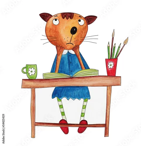 Obraz Kot. Grafika, tusz i akwarele na papierze