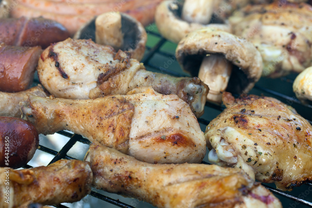 barbecue with delicious grilled meat on grill barbecue with delicious grilled meat on grill