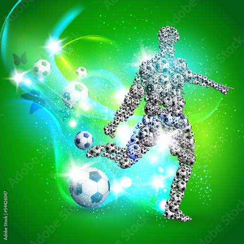 Soccer player kicks the ball
