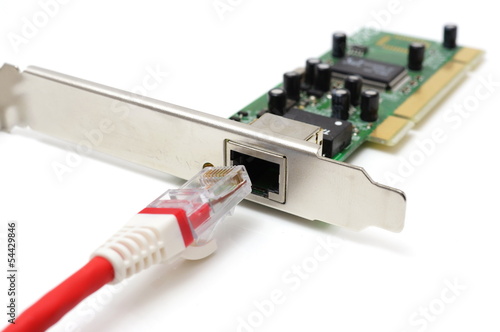 connectivity problem concept with lan cable & network card photo