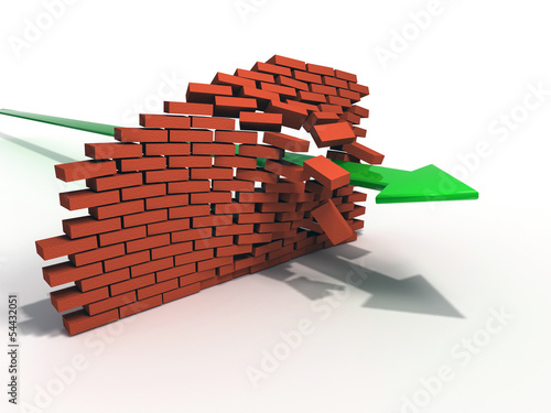 3d Arrow breaking brick wall