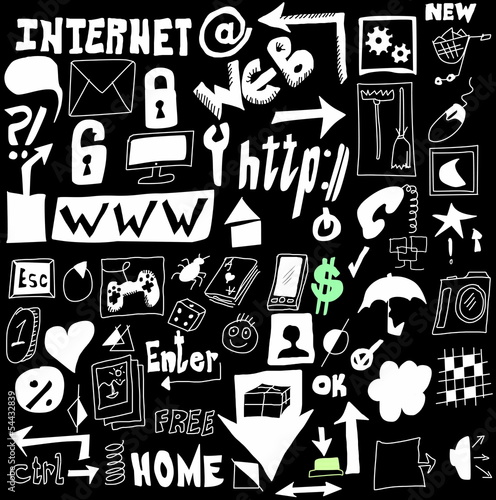 Doodle Internet and web icons  hand drawn background and texture