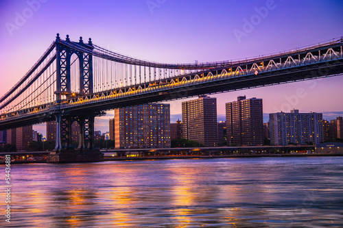 Manhattan Bridge and New York City at sunset