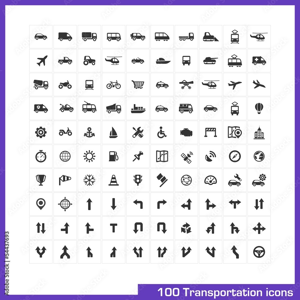 100 transportation icons set.