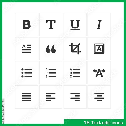 Text edit icon set. Vector black pictograms.
