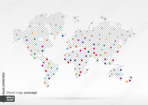 Stylized World Map concept with biggest cities.