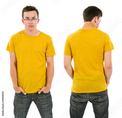 Male with blank yellow shirt and glasses