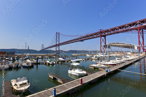 25th of April Bridge and marina at Lisbon