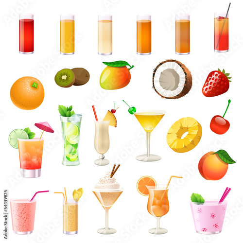 Different cocktails and drinking