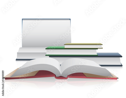 Several books isolated on white background.