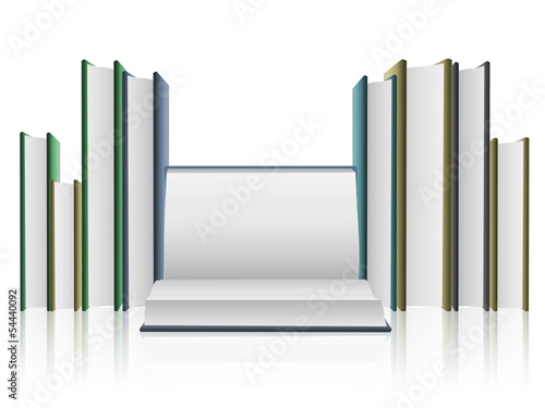 Several books isolated on white background.