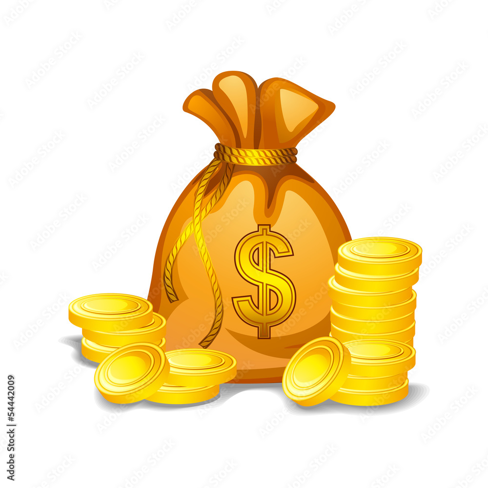 vector illustration of money bag filled with gold coin Stock Vector | Adobe  Stock