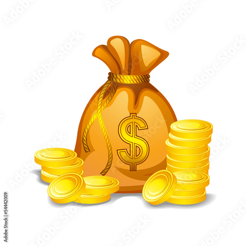 vector illustration of money bag filled with gold coin