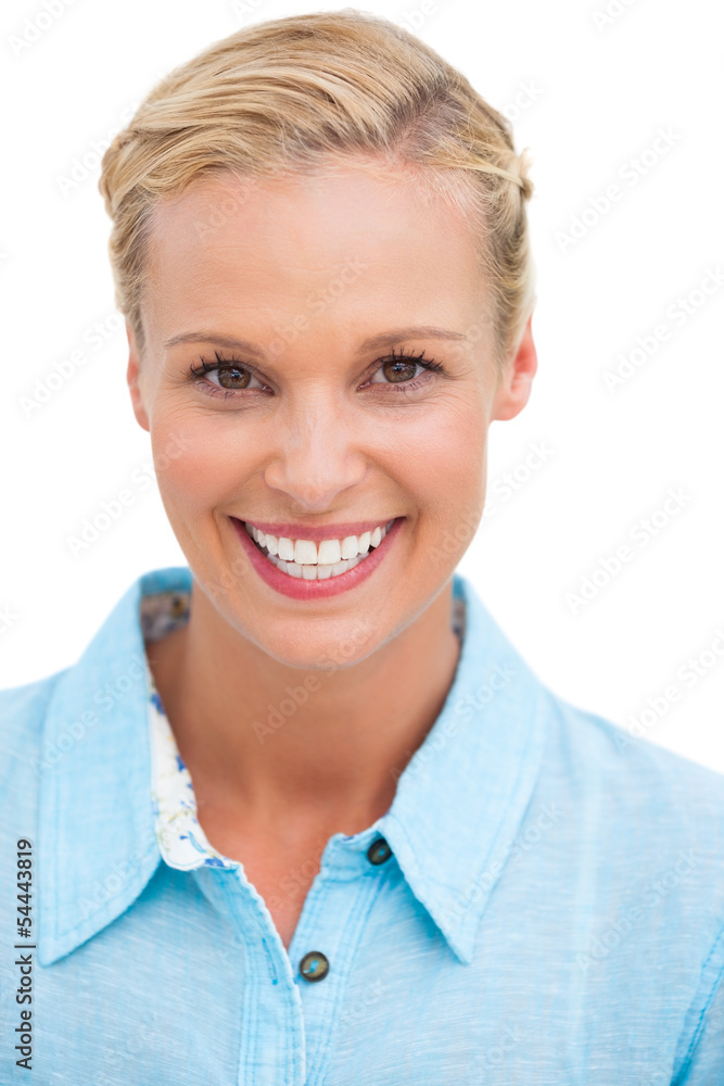 Blonde woman smiling at camera