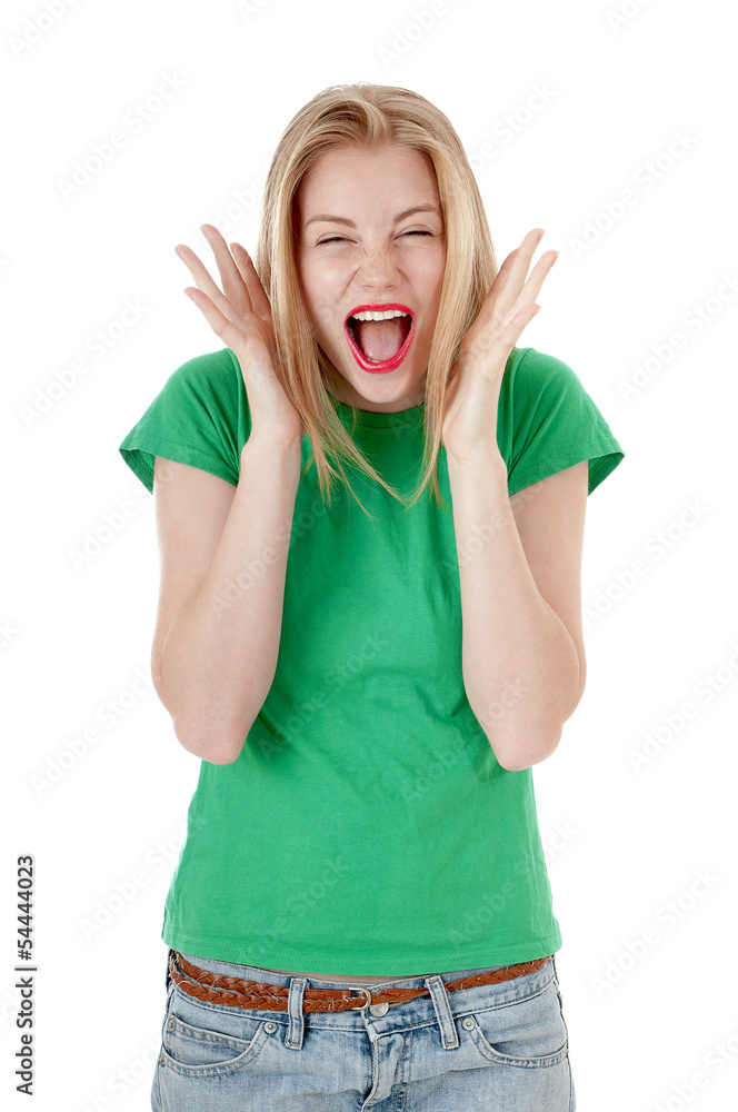 Emotional portrait of young woman surprised face expression. Emotional portrait of young woman surprised face expression.