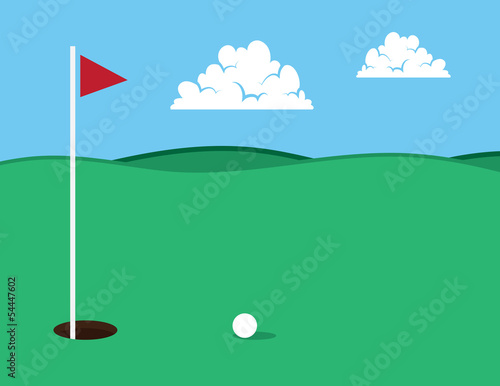 Golf course with ball near hole