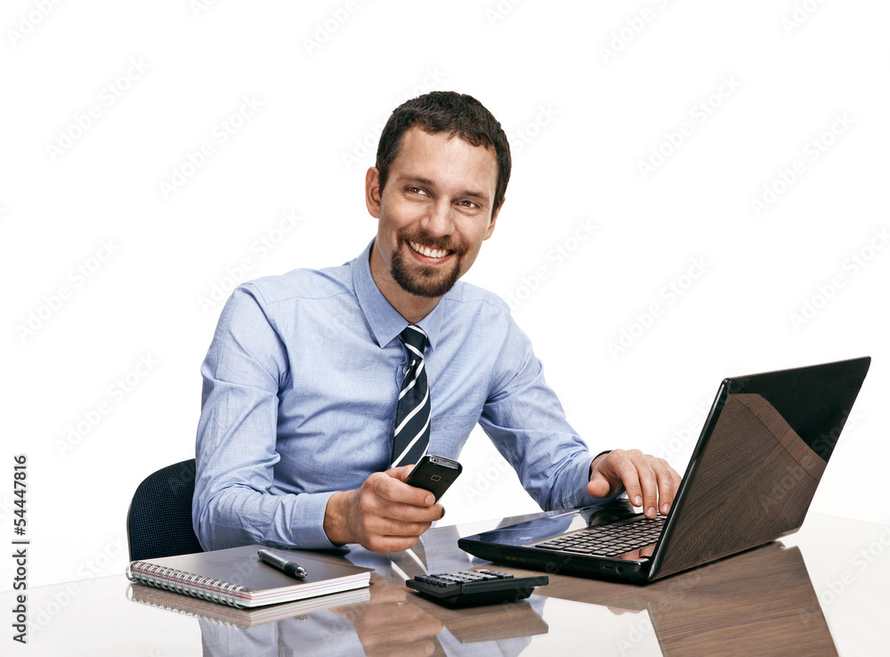 Successful businessman going to make a call by cellphone Successful businessman going to make a call by cellphone