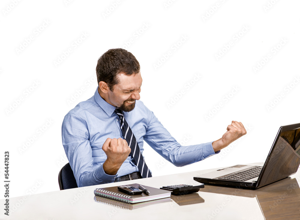 businessman excited with his success while working with laptop businessman excited with his success while working with laptop