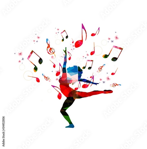 Happy woman silhouette dancing