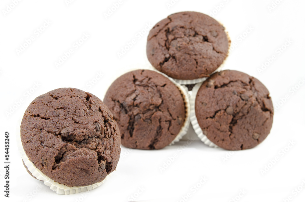 Chocolate muffins isolated on white Chocolate muffins isolated on white