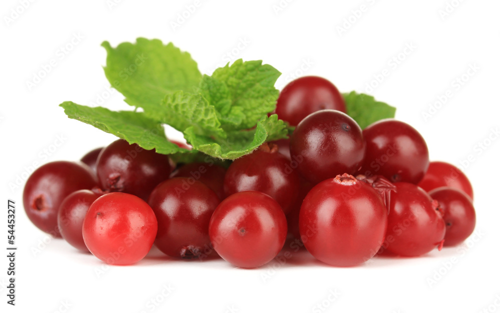 Ripe red cranberries, isolated on white. Ripe red cranberries, isolated on white.