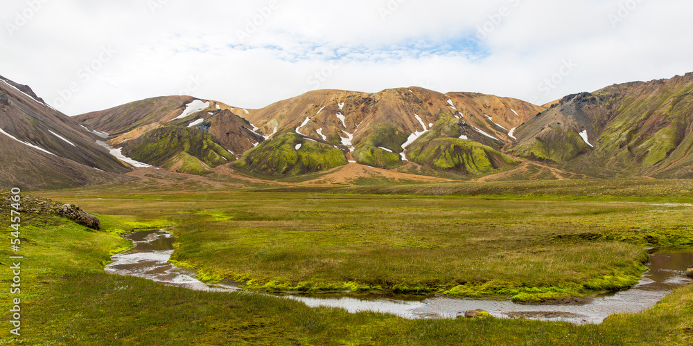 Meltwater river in front of Barmur, Highlands, Iceland