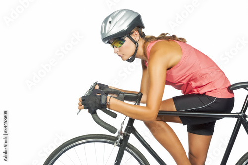 Fototapeta Naklejka Na Ścianę i Meble -  portrait of young female professional cycling athlete posing wit