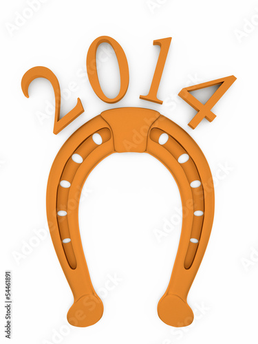 2014 new year of the horse. inscription with the  horseshoe