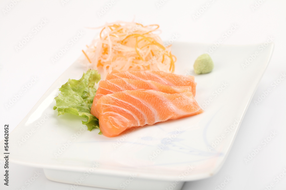 salmon sashimi isolated in white background