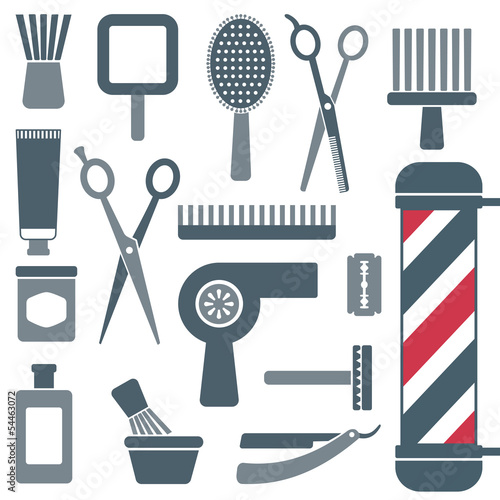 Barber and hairdresser silhouette icons set 4
