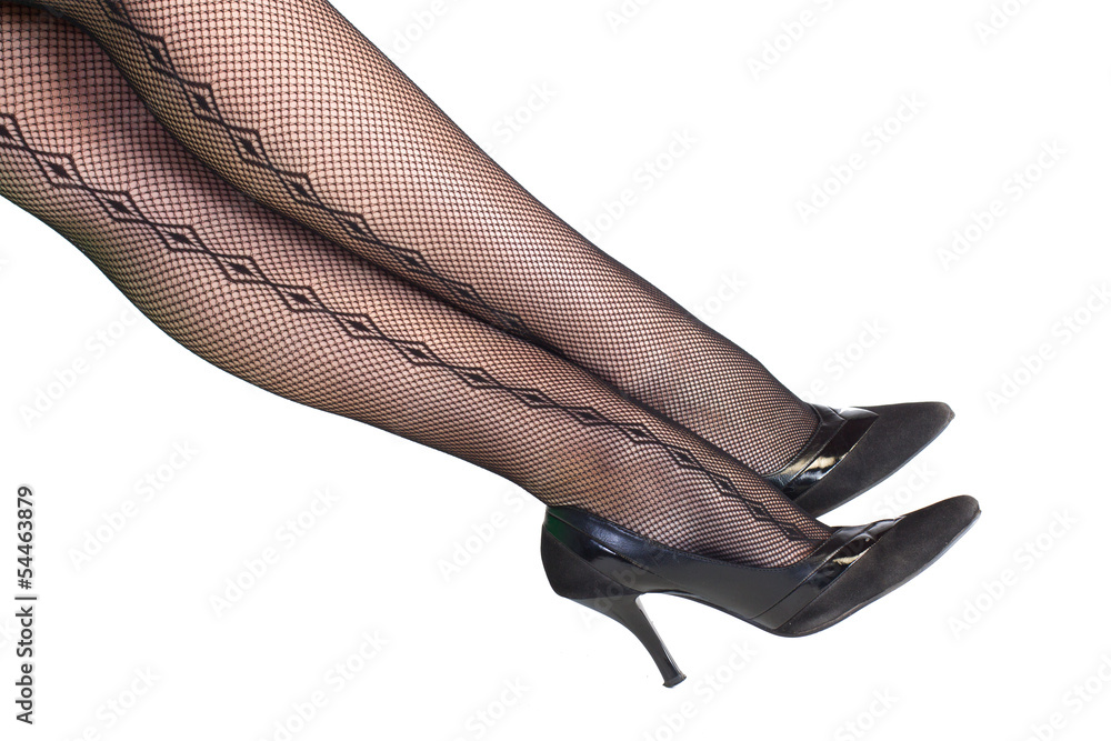 Legs in stockings and high heels isolated on white Stock Photo | Adobe ...