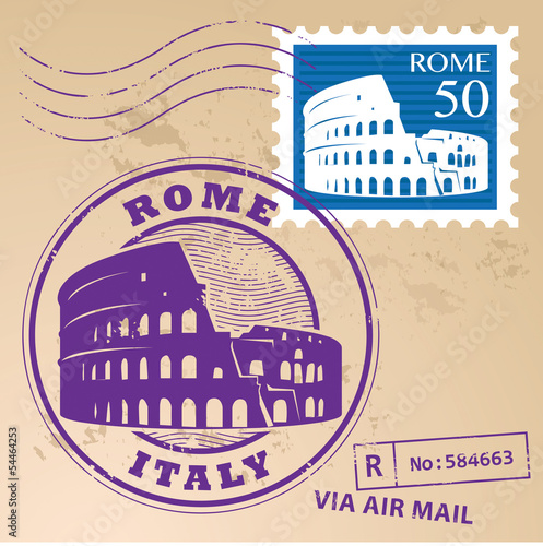 Stamp set with text Rome, Italy inside, vector illustration