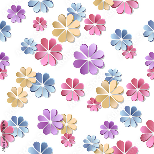 Seamless background with paper flowers. © goodreason