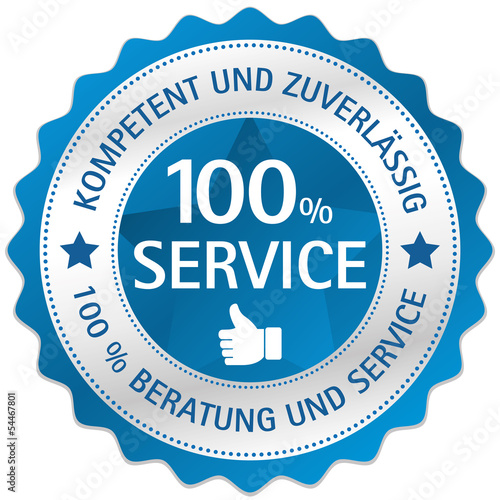 Button Siegel 100% Service daumen Hand gefällt blau