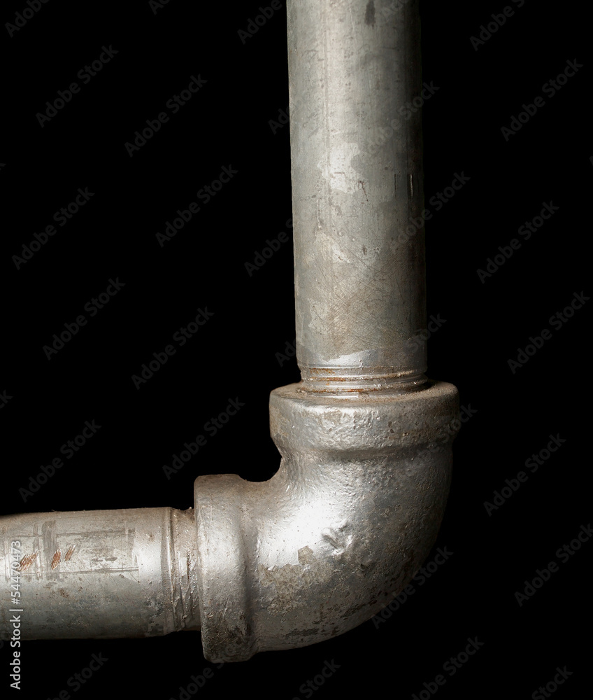 90 elbow galvanized steel pipe on black background