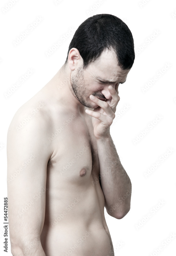 Fototapeta premium Sobbing Topless Man