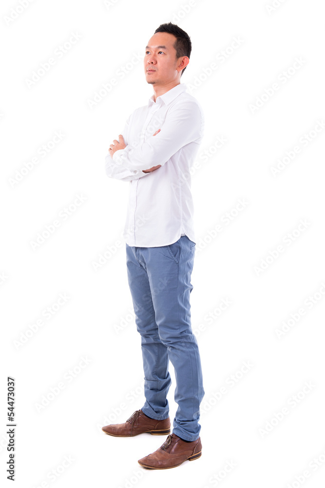 Serious Asian man looking at side Serious Asian man looking at side
