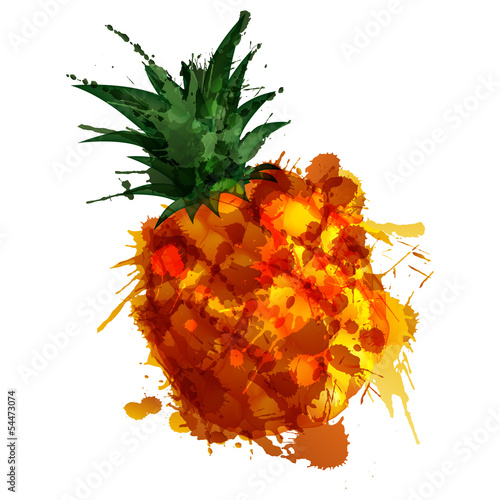 Pineple made of colorful splashes on white background