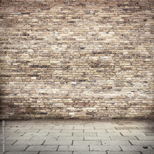 grunge background  red brick wall texture and floor