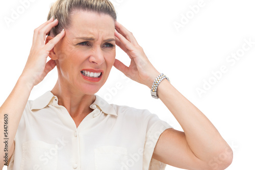 Businesswoman with painful migraine