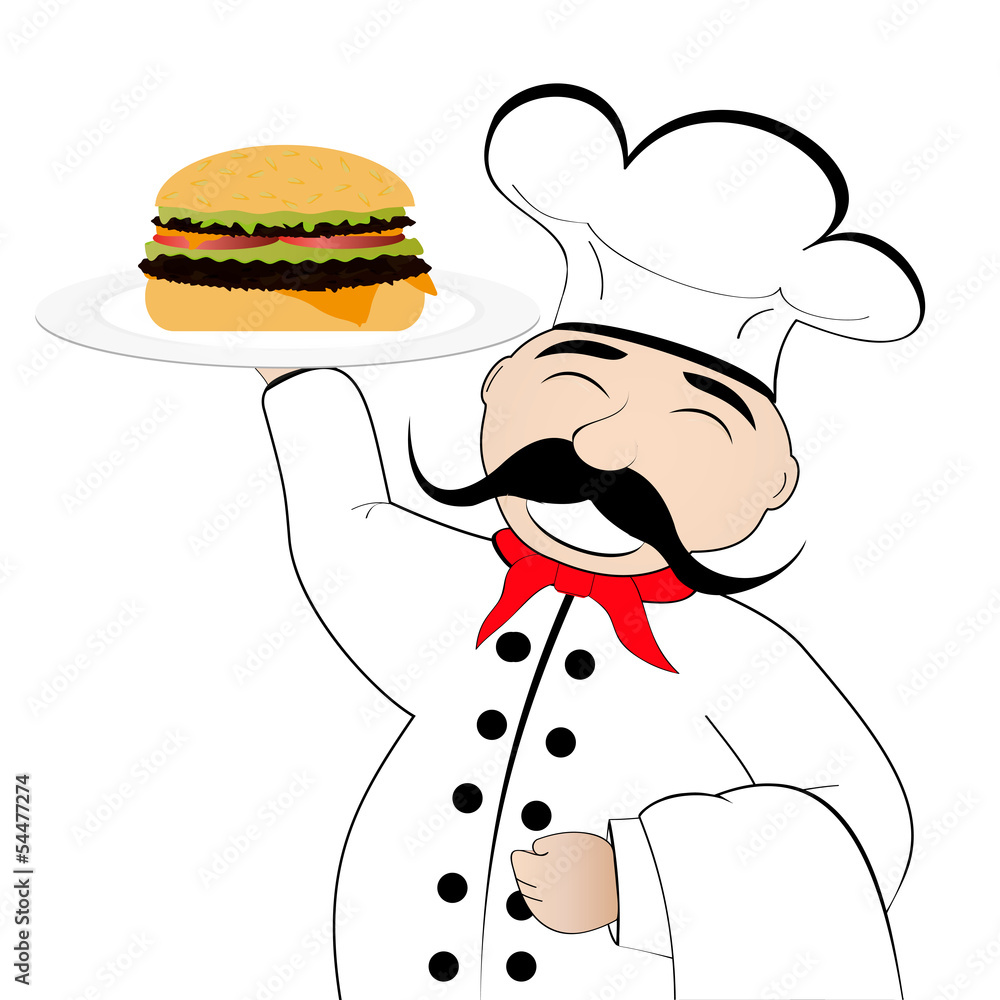 chef with cheeseburger chef with cheeseburger