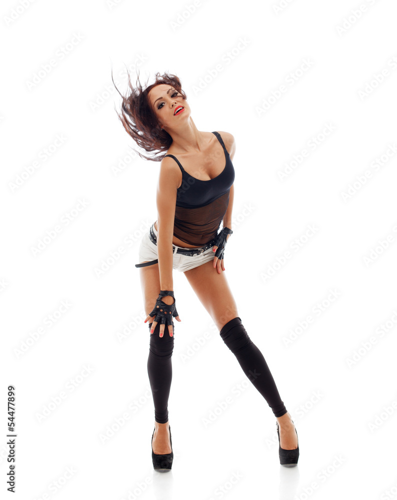 Emotional athletic woman dancing in studio Emotional athletic woman dancing in studio