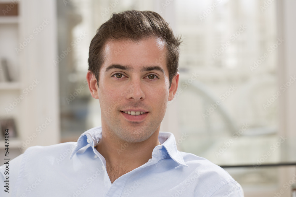 Interior portrait of looking relaxed happy male Interior portrait of looking relaxed happy male