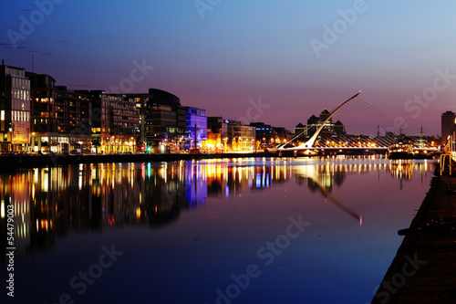 South bank of the river Liffey at Dublin City Center at night