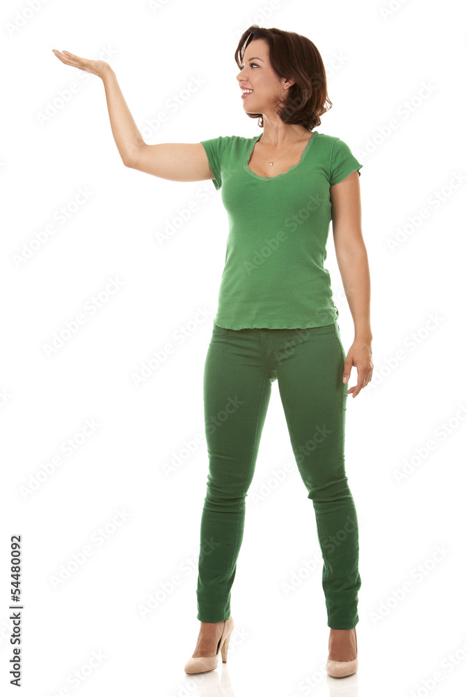pretty brunette in green pretty brunette in green