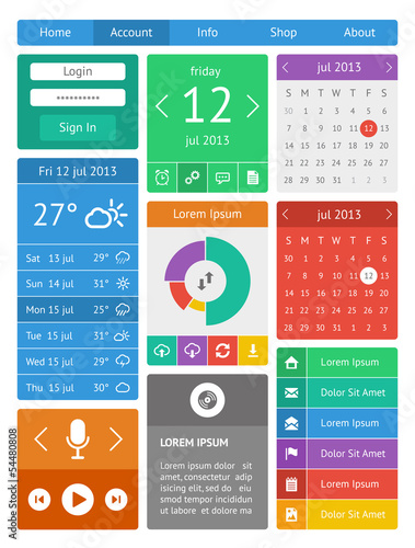 Ui, infographics and web elements including flat design