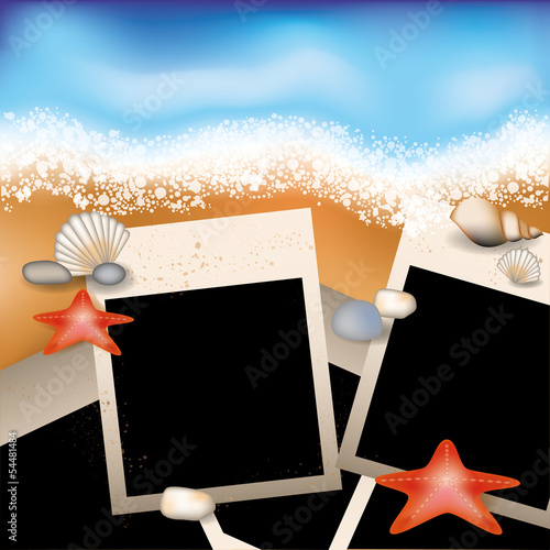 Summer photoframe with starfish and stone vector