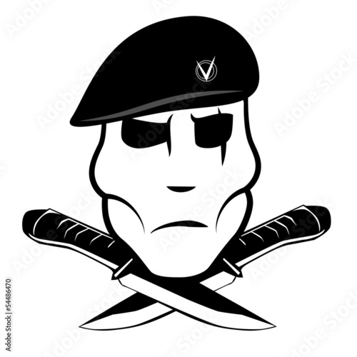 Soldier in a beret and two knife