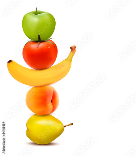 Group of fresh fruit. Dieting concept. Vector.