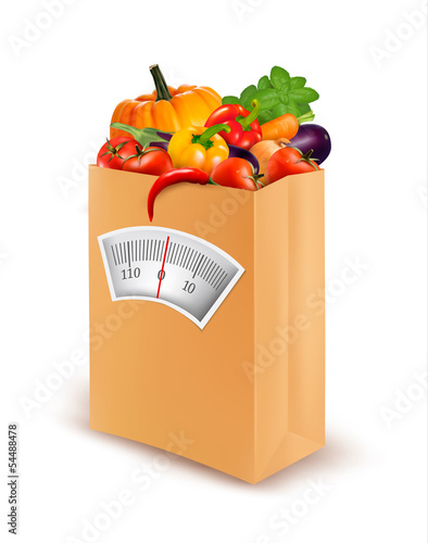 Healthy diet. Fresh food in a paper bag. Vector illustration.